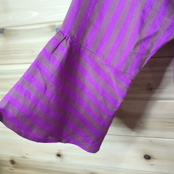 Free People Dress Womens Small Purple Folk Town Linen Blend Fuchsia Striped Mini - Picture 4 of 9